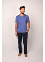 Italian Fashion Pánské pyžamo Dallas, krátký rukáv, dlouhé kalhoty - modrá/námořnická modrá