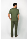 Italian Fashion Pánské pyžamo Dallas, krátký rukáv, dlouhé kalhoty - khaki