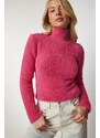 Happiness İstanbul Women's Fuchsia Turtleneck Bearded Knitwear Sweater