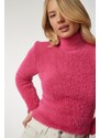 Happiness İstanbul Women's Fuchsia Turtleneck Bearded Knitwear Sweater