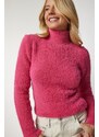 Happiness İstanbul Women's Fuchsia Turtleneck Bearded Knitwear Sweater