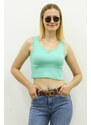 Madmext Mad Girls Front Detail Turquoise Crop Top MG362