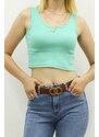 Madmext Mad Girls Front Detail Turquoise Crop Top MG362