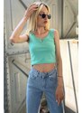 Madmext Mad Girls Front Detail Turquoise Crop Top MG362