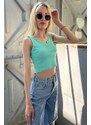 Madmext Mad Girls Front Detail Turquoise Crop Top MG362