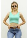 Madmext Mad Girls Front Detail Turquoise Crop Top MG362