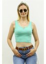 Madmext Mad Girls Front Detail Turquoise Crop Top MG362