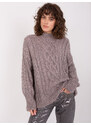 Fashionhunters Tmavě šedý dámský svetr s kabelovými úplety