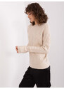Fashionhunters Světle béžový pletený dámský svetr s kabelovým vzorem