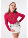 Lafaba Women's Fuchsia Turtleneck Knitwear Sweater