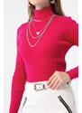 Lafaba Women's Fuchsia Turtleneck Knitwear Sweater
