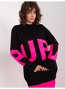 BASIC ČERNÝ DELŠÍ OVERSIZE SVETR S RŮŽOVÝM NÁPISEM --BLACK-PINK Černá