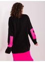 BASIC ČERNÝ DELŠÍ OVERSIZE SVETR S RŮŽOVÝM NÁPISEM --BLACK-PINK Černá