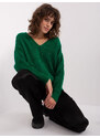 Fashionhunters Tmavě zelený dámský klasický pletený svetr