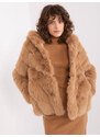 Fashionhunters Přechodná bunda z velbloudí kožešiny s kapucí
