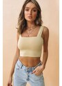 Madmext Mad Girls Beige Crop