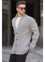 Madmext Gray Stand-Up Collar Knitwear Cardigan with Pocket 6815