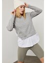 XHAN Women's Gray Woven Skirt Sweatshirt