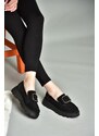 Fox Shoes R820220102 Women's Black Suede Thick Soled Shoes.