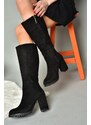 Fox Shoes R518911402 Women's Black Suede Thick Heeled Boots