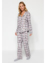 Trendyol Gray Multi Color 100% Cotton Brushed Plaid Shirt-Pants Knitted Pajamas Set