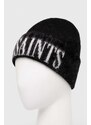 Vlněná čepice AllSaints černá barva, z husté pleteniny