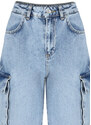 Trendyol světle modré džíny s vysokým pasem a extra širokými nohavicemi s kapsou cargo