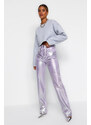 Trendyol Lilac Lesklý metalický tisk s vysokým pasem a širokými nohavicemi