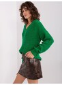 Fashionhunters Zelený dámský oversize svetr s výstřihem
