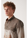 Avva Men's Brown Printed Buttoned Collar 100% Cotton Slim Fit Slim Fit Shirt