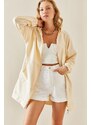 XHAN Cream Color Hooded & Zippered Sweatshirt 3YXK8-47513-22