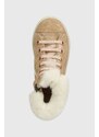 Dětské semišové zimní boty Pom D'api SWAG ZIP FUR béžová barva