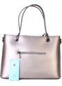 Luxusní kožené kabelky na rameno Marita metalická stříbrná