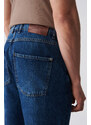 Avva Men's Dark Blue Oslo Random Wash 100% Cotton Carrot Fit Jeans