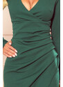 numoco Asymetrické dámské šaty v lahvově zelené barvě s dekoltem a drapováním 290-2