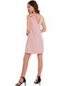 Makover K128 Jednobarevné šaty áčkového střihu s mašlí - krepová růžová