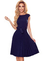 numoco LILA - Tmavě modré dámské plisované šaty s krátkými rukávy 311-12