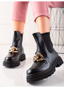 BONA Designové dámské kotníčkové boty černé na plochém podpatku