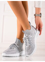 Trendy dámské šedo-stříbrné tenisky bez podpatku