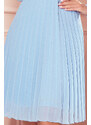 numoco ISABELLE - Světle modré dámské plisované šaty s výstřihem a dlouhými rukávy 313-10