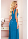 numoco JUSTINE - Světle modré dámské dlouhé šaty s výstřihem a zavazováním 362-4