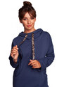 B238 Šaty s vysokým límcem a leopardím vzorem - modré