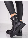 Exkluzívní černé kotníčkové boty dámské na plochém podpatku