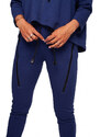 BE B240 Úzké pletené kalhoty s ozdobnými zipy - tmavě modré