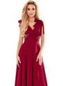 numoco ELENA - Dlouhé dámské šaty ve vínové bordó barvě s výstřihem a zavazováním na ramenou 405-1