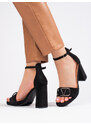 VINCEZA Výborné sandály černé dámské na širokém podpatku