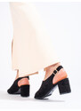 W. POTOCKI Pěkné sandály dámské černé na širokém podpatku