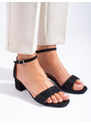 Módní černé sandály dámské na širokém podpatku