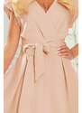 numoco SCARLETT - Rozšířené béžové dámské šaty s přeloženým obálkovým výstřihem 348-3