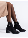 Zajímavé černé dámské kotníčkové boty na širokém podpatku